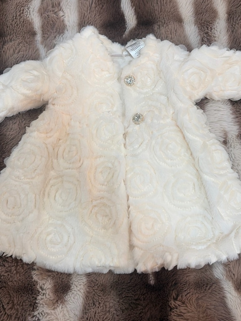 White Floral Faux Fur Dress Coat for Kids